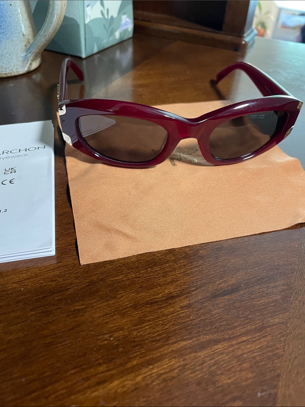 Mcm Women's Burgundy Cat-Eye Sunglasses with Decorative Accents